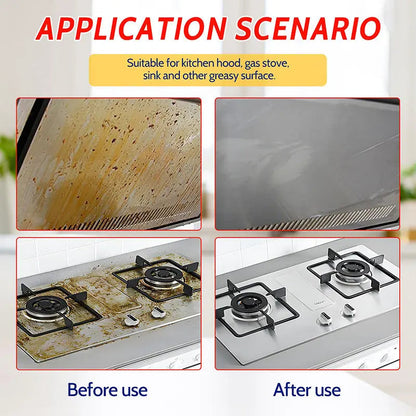 Multifunctional degreaser suitable for stovetops and range hoods; safe for daily use.